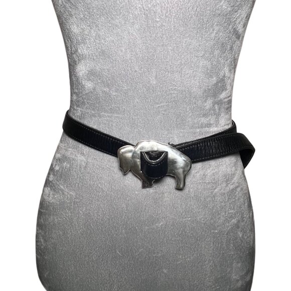 Douglas Magnus Sterling Buffalo Buckle Black Leather Belt